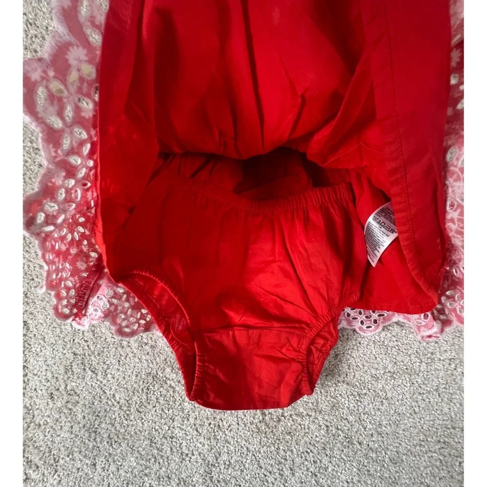 Baby Gap Red Floral Smocked Eyelet Dress Set 3-6 Months Cotton NWT Cottagecore